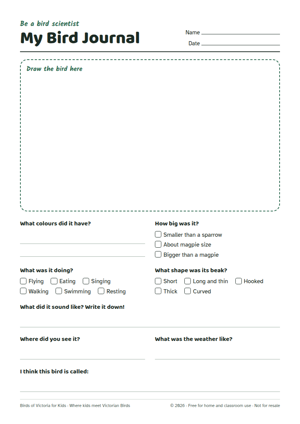 Preview of the My Bird Journal Page printable