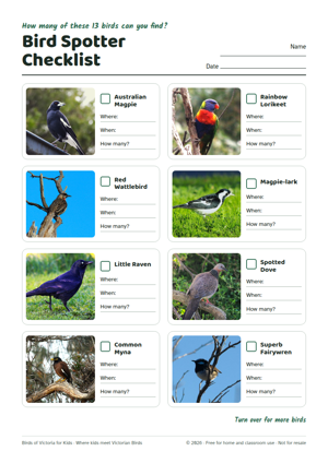 Preview of the Bird Spotter Checklist printable